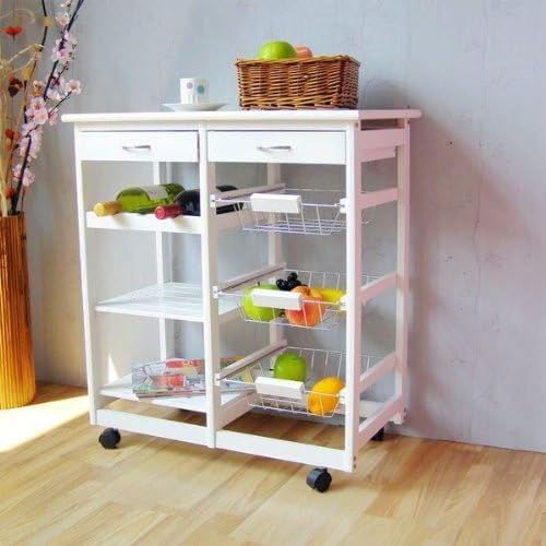 SoBuy Servierwagen, Küchenwagen, Rollwagen mit Schublade, lang, Weiß