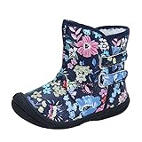 Kuner Baby Girls PU Leather Faux Fleece Rubber Soles Outdoor Warm Snow Boots (13.5cm(12-18months), Black Flowers)