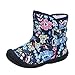 Kuner Baby Girls PU Leather Faux Fleece Rubber Soles Outdoor Warm Snow Boots (13.5cm(12-18months), Black Flowers)