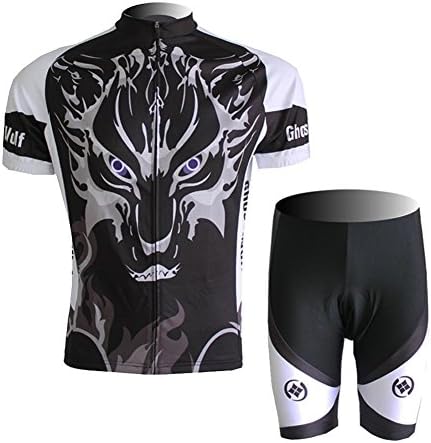Xinzechen Men's Outdoor Cycling Short Sleeve Bicycle Jersey and 3D Padded Shorts Ghost Wolf Size M