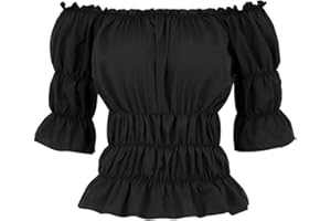 HAORUGUT Pirate Shirt Women Renaissance Blouse Short Sleeve Pirate Peasant Top Costume Smocked