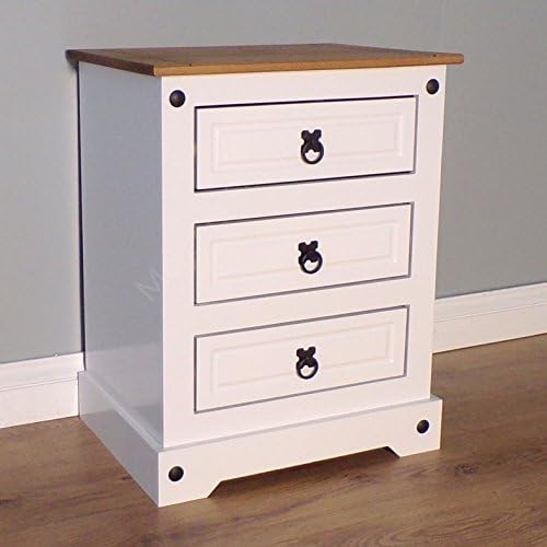 Mercers Furniture Trade Corona White Painted 3 Drawer Bedside Cabinet Table Light Fiesta Wax