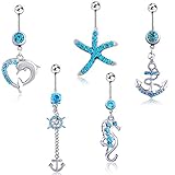 Power Wing Belly Button Rings Dangle Sexy for Women,Navel Rings Set Surgical Steel Barbell Jewelry (Blue-set)