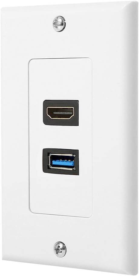 HDMI and USB 3.0 Wall Plate HDMI Wall Charger Outlet Mount Socket Face Plate Panel Cover,White