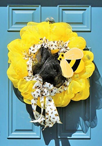 Bumblebee Wreath, Sunflower Wreath, Large Summer Wreath, Yellow Mesh Summer Wreath, Outdoor Spring Wreath, Yellow Black Wreath, Wreath Gift