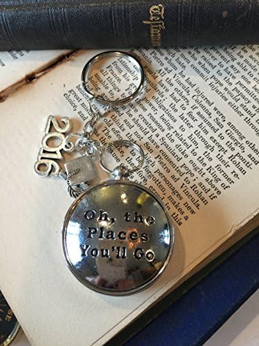 Graduation Gift Compass Keychain Dr. Seuss Oh the Places You'll Go Keychain Quote Keychain Dr. Seuss Keychain Silver Compass Keychain