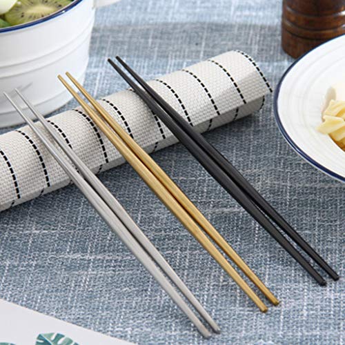 Stainless Steel Kitchen Chopsticks Non-slip Reusable Chinese Chopstick Home Tableware Accessories for Hot Pot Cooking Frying Noodle (Black)