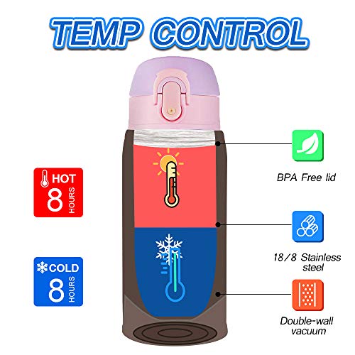 Kids Water Bottle Thermoses Rainbow Water Bottle Cup Metal Stainless Steel Vacuum Insulated Water Flask for School Kids Girls Lunch Box Leak Proof BPA Free No Straw - 11oz