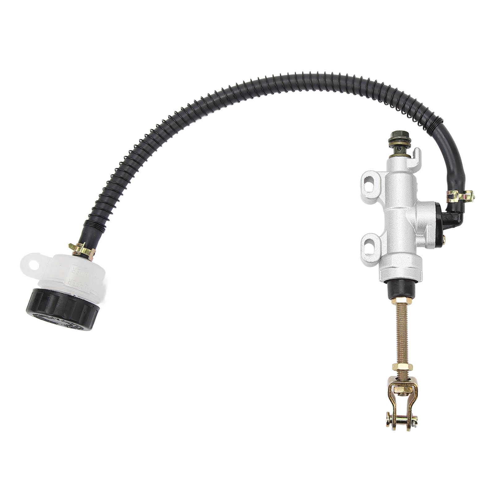 Rear Brake Master Cylinder, Universial Aluminum Alloy Rear Foot Brake Hydraulic Master Cylinder Rear Brake Pump Reservoir for Motorcycle Dirt Bike ATV(Silver)