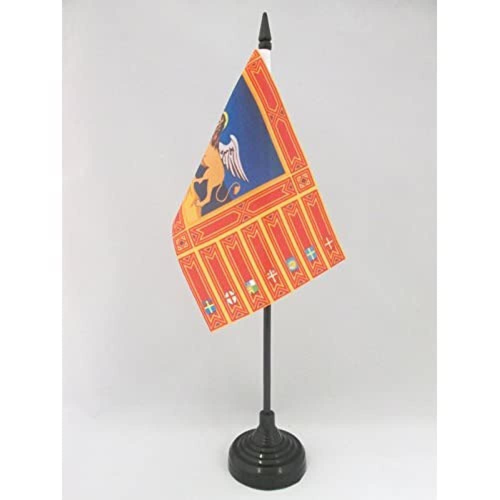 AZ FLAG - Veneto Table Flag 4'' x 6'' - Italian Region Office Mini Banner 100% Polyester 15 x 10 cm - Mini Desk Flag with 10'' Pole and Black Plastic Base