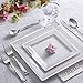 Silver Square Plastic Dinnerware (200-Piece) Plastic Plates, Plastic Cutlery, Cups and Guest Towels - Service for 25 Guests Fancy Place Setting for Wedding, Party, Baby Shower, Birthday, Holiday