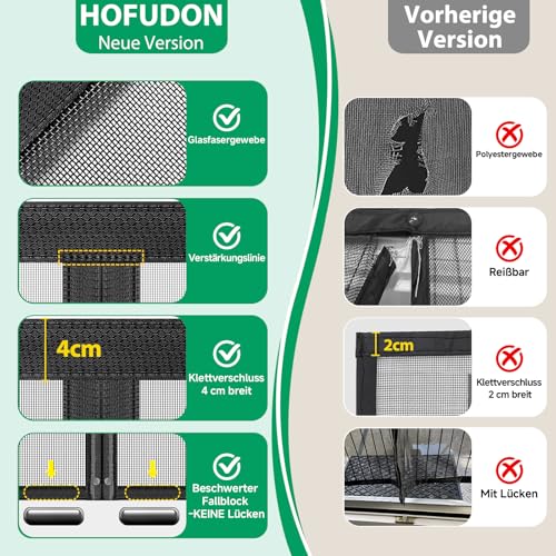 HOFUDON Fly Screen Balcony Door Magnetic 90 x 210 cm, Full Continuous Magnetic Closure No Gaps for Fibreglass Fly Screen Door, Insect Protection, No Drilling, Tear-Resistant, Weatherproof, 4 cm Strap Top