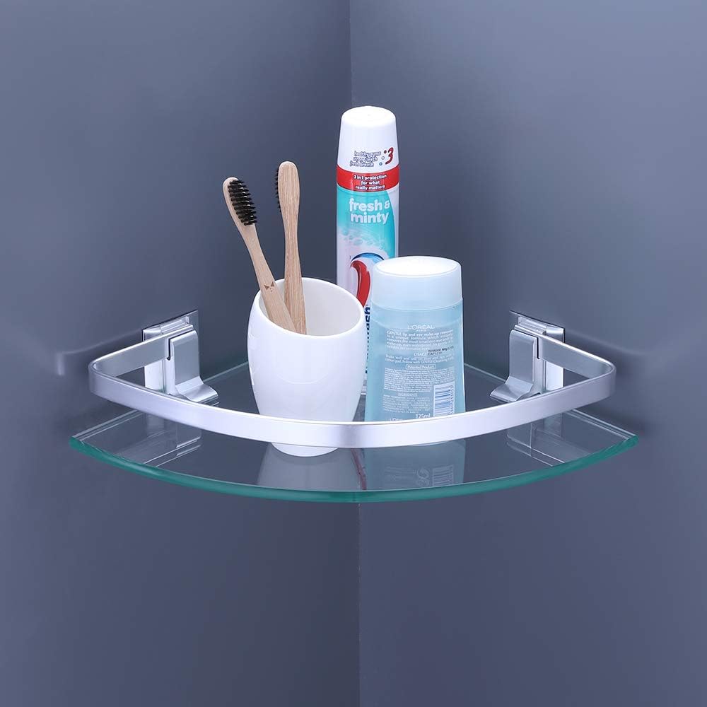 KES Aluminum Glass Shelf Bathroom Bath Corner Caddy Basket Storage