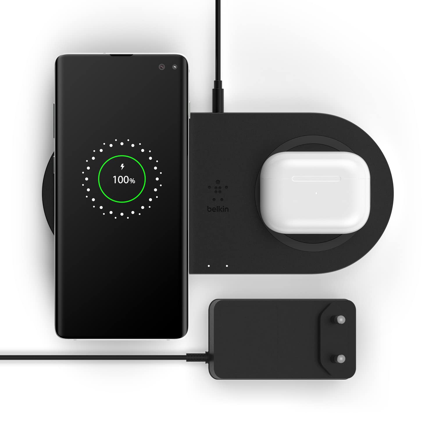 Belkin Double Station De Recharge À Induction (Double Chargeur Sans Fil 10 W Pour iPhone 13, 13 Pro, 13 Pro Max, Galaxy S20, S20+, S20 Ultra, Pixel 4, 4Xl, AirPods, Etc.)