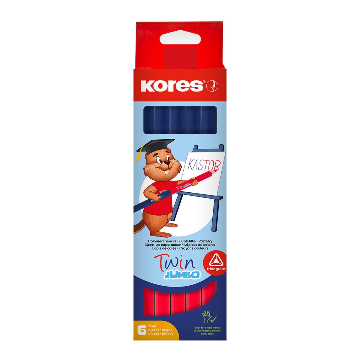 Kores - Twin Jumbo - 6 Triangular Shape Chunky Colouring Pencils - Triangle Pencils for Kids, School Pencils, Toddler Colouring Pencils, Back to School Supplies -Double Sided, Red and Blue - Set of 6