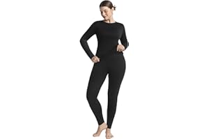 KLVEE Thermal Underwear Set for Women Long Sleeves Base Layer Set Crew Neck Black