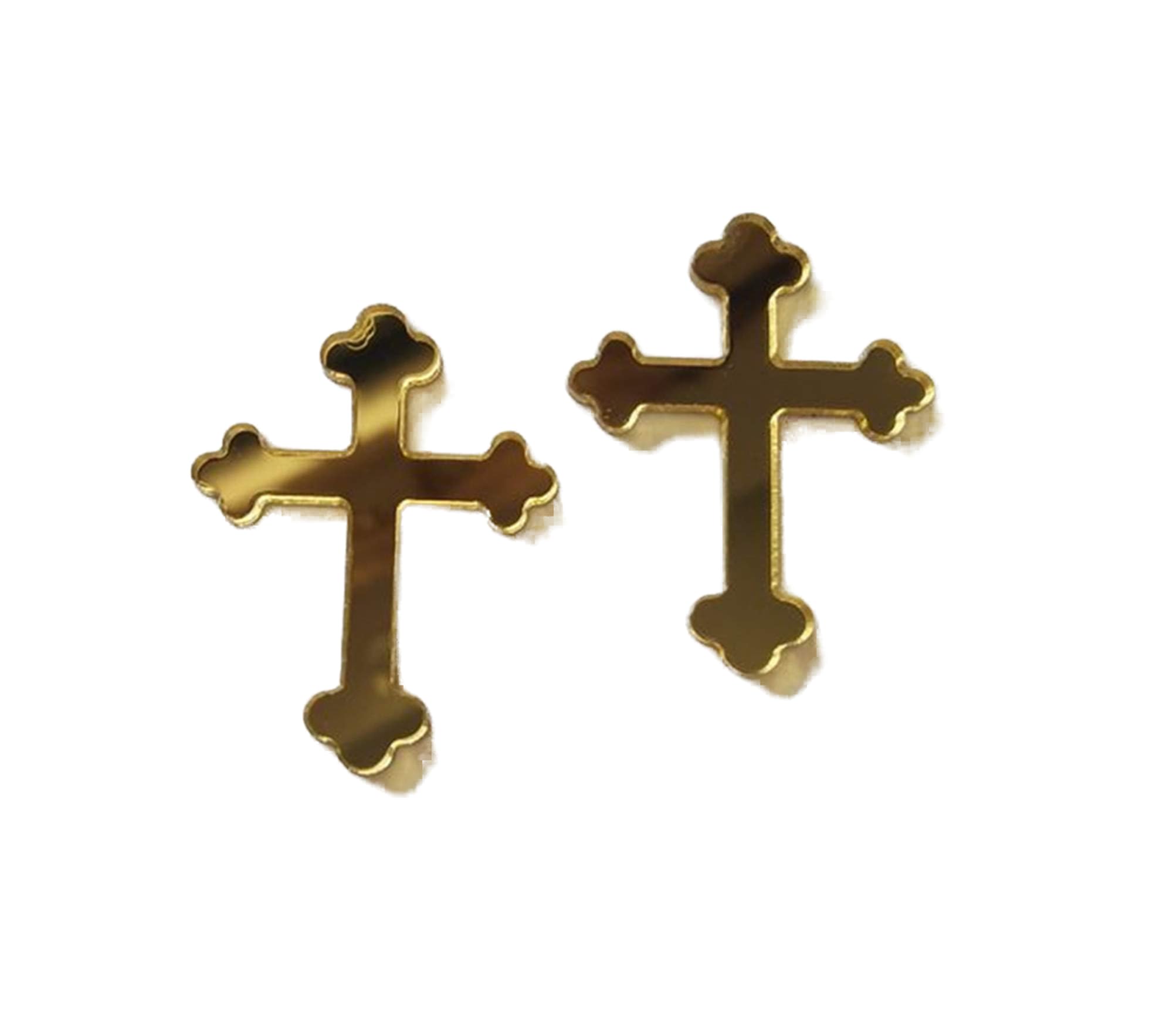 Photo 1 of 50pcs Cross Acrylic Charms Mirror Sticker, Cross Party Ornaments for Scrapbooking Wedding Party Favors Home Decor (Gold, 4CM)