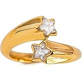 HNMZZPL Trendy Open Twist Ring for Women, 14K Gold Plated Stainless Steel Cubic Zirconia Adjustable Ring