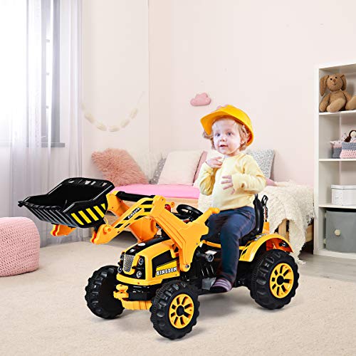 HONEY JOY Kids Ride On Excavator, 12V Battery Powered Pretend Play Construction Tractor Toy with