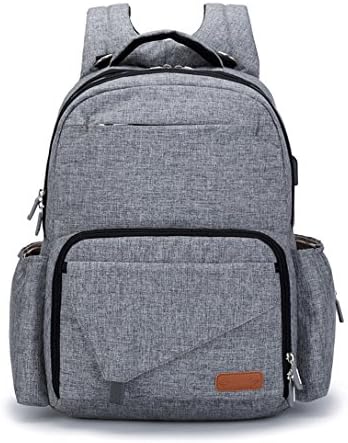 KUNGKEN Diaper Bag Insulated Mummy Dad Maternity Travel Backpack Nappy Bag Organizer Multifunctional Baby Stroller Bags with Stroller Hook and USB Port Grey