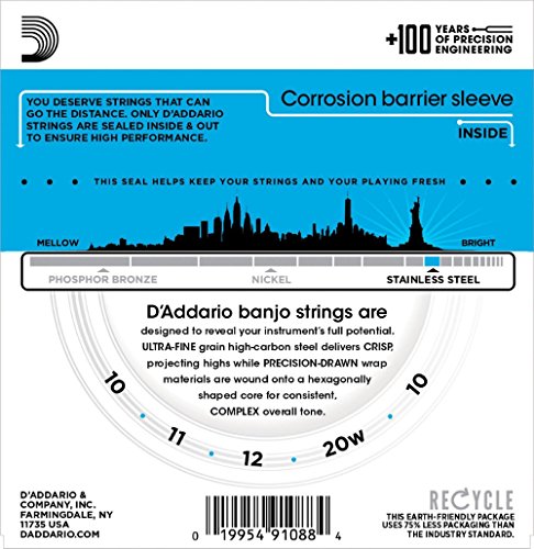 D'Addario EJS60 Stainless Steel Banjo Strings - .010-.020 Light 5-Str