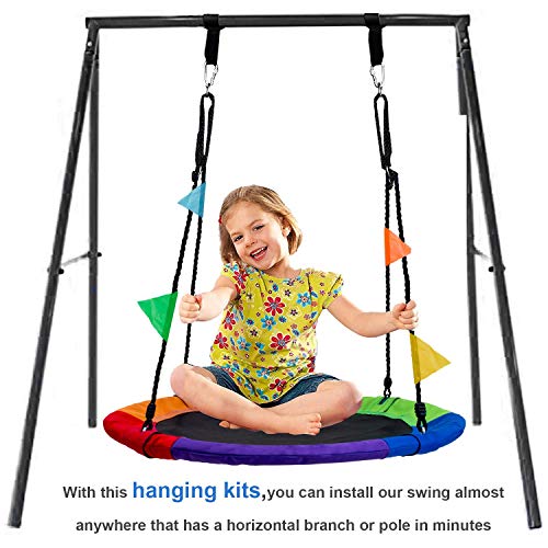 Nestschaukel Tellerschaukel 120cm Garten-Schaukel Kinderschaukel für Kinder und Erwachsene mit Wimpel (Bunt 120cm) – Bild 4