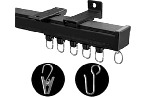 MaKefeile Ceiling Mount Curtains Track Room Divider Privacy Partition Separator Curtain Tracks Rods Heavy Duty RV Shower Outdoor Rail Clip Hook Set, Black 3-9ft