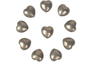 Justinstones Natural Pyrite Gemstone Healing Crystal 0.8" Mini Puffy Heart Pocket Stone Iron Gift Box (Pack of 10)