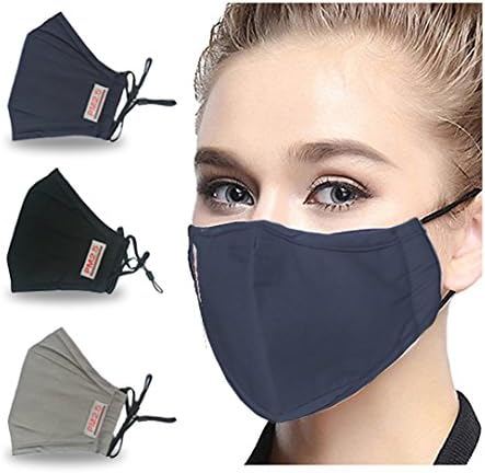 Dust Mouth Mask,Topivot 3 Pcs PM 2.5 Anti Dust Pollution Mask with Adjustable Straps,Washable Cotton Mouth Mask Windproof Face Protective Guaze Mask and 6 Pcs Activated Carbon Filter Insert