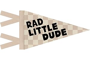 JXREQ Rad Little Dude Pennants Banners Flags for Kids Boys Room Decor, Trendy Retro Neutral Checkered Kids Canvas Wall Art Decor for Toddler Room Nursery Playroom, 8x17 Inch