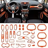 Danti Car Interior Accessories Decoration Trim Air Conditioning Vent Decoration & Door Speaker & Water Cup Holder & Headlight Switch & Window Lift Button Covers for Jeep Renegade 2015-2020 (Orange)