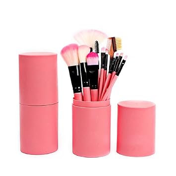 Yoana Professional Series Makeup Brush Set With Storage Barrel - Pack of 12 (Pink)