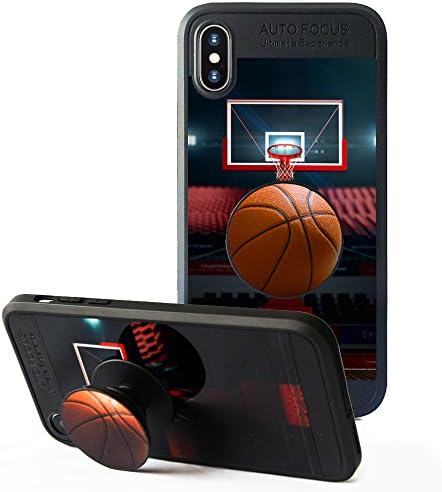 iPhone X Case, Sport Case with Pop up Kickstand and Grip [Shockproof +Anti-Scratch] Fashion Soft TPU Bumper and Holder Stand Black Cover Case for iPhone X -Basketball