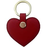 Dan Cute women Leather Keychain Heart Shape Leather Keychain Ring Car Key Holder (Red)