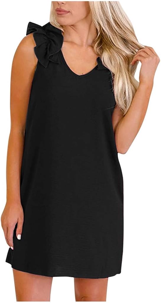 TOPBIGGER Women's Sleeveless Short Dress Women's T-Shirt Mini Dress Pleated T Shirt Dresses Women Tank Dress
