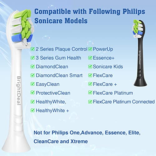 Brightdeal Replacement Brushes Compatible with Philips Sonicare - Electric Toothbrush Heads for EasyClean HealthyWhite and Other Snap Handles, 4 Pieces White and 4 Pieces Black