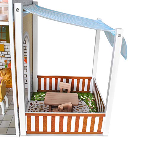 Puppenhaus Puppen-Villa mit Zubehör aus Holz 120 cm hoch Mädchen Spielzeug ab 3 Jahren 9152 – Bild 6