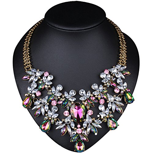 Girl era europe vintage costume jewelry multi-crystal bib tempera…