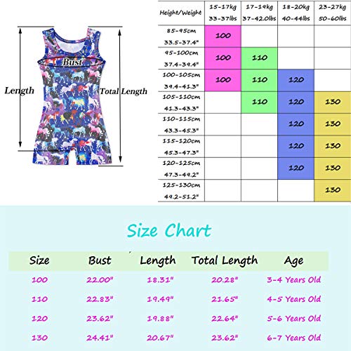 Kids4ever Leotards for Girls Gymnastics Unicorn Toddler Unitard Sparkly Biketards with Shorts 4T 5 T