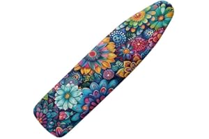 Daulesho Hippie Flower Ironing Board Cover Colorful Lotus Daisy Flowers Stretchy Ironing Board Cover Watercolor Abstract Floral 3 Hook and Loop Fastener Strap Machine Washable