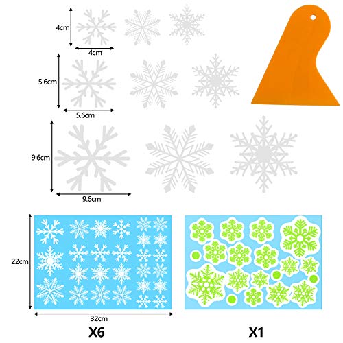VGOODALL Schneeflocken Fenstersticker, 7 Blätter mit 1 Abstreicher Schneeflocken Fensteraufkleber Fensterbilder für Weihnachtsdeko Fensterdeko Winterdeko