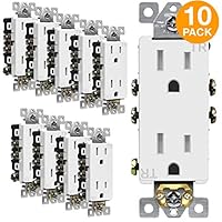ENERLITES Decorator Receptacle Outlet, Tamper-Resistant, Residential Grade, 3-Wire, Self-Grounding, 2-Pole, 15A 125V, UL Listed, 61501-TR-W-10PCS, White (10 Pack)