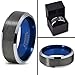 P. Manoukian Tungsten Carbide Wedding Band Ring 8mm for Men Women Blue Interior with Gunmetal Exterior Beveled Edge Brushed Polished Comfort Fit Anniversary Personalized Custom Engraving Size 6.5