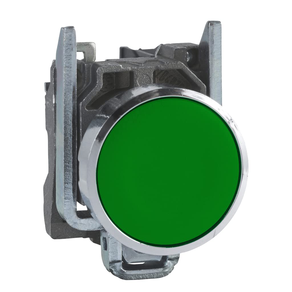 Schneider Electric Harmony XB4 - Push Button Switch, Metal, Spring Return, 1NO, 22 mm Mount, Unmarked, Flush Operator Profile, XB4BA31, Green