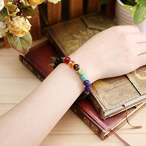 JSDDE 2pcs Montre Set Montre à Quartz Femme Cadran Couleur de l\'étoiles Ciel Bracelet PU +7 Chakra Bracelet Perle d\'intervalle Set Sac en Peluche
