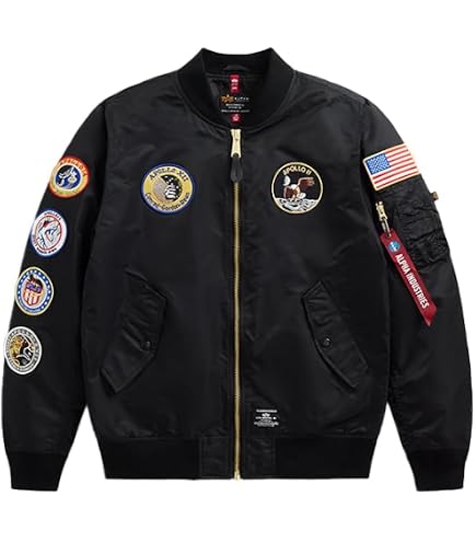 Alpha Industries Men's Apollo MA-1 Flight Jacket (XS, Black) at