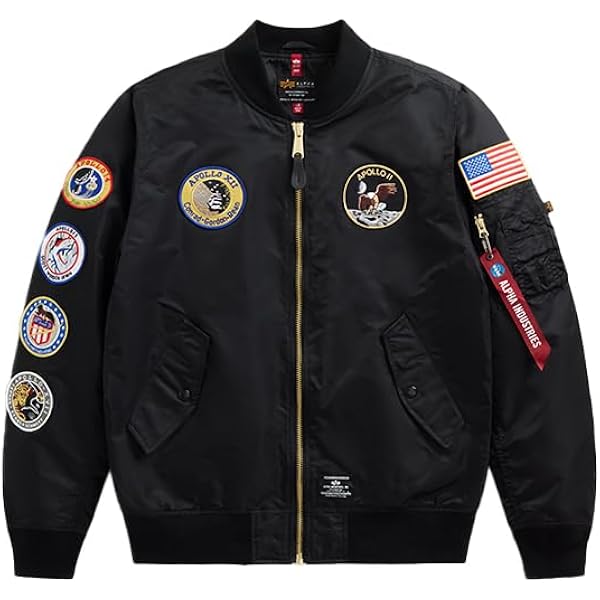 Alpha Industries Men's Apollo MA-1 Flight Jacket (XS, Black) at