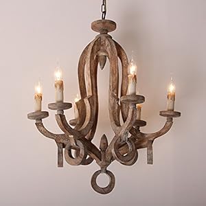 Lovedima Rustic Cottage Chic Sculpted Wooden Chandelier 6 Light