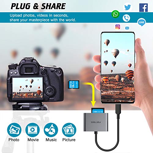 USB C to SD Card Reader - Aluminum 3 in 1 Hub with USB 2.0 Port, Type-C SD Adapter 5Gbps Read 2 Cards & 1 USB Disk, Compatible for MacBook/iPad Pro, Samsung Galaxy S10/S9/S8 and More USB C Devices