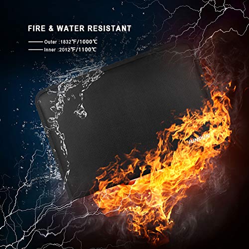 JUNDUN Fireproof Document Bag,14.2â€x10â€ Triple Layers Fire Resistant and Waterproof Money Bag with 3 Letter Size Pockets,Fireproof Safe Storage Envelope for Cash,Passport,Jewelry and Laptop